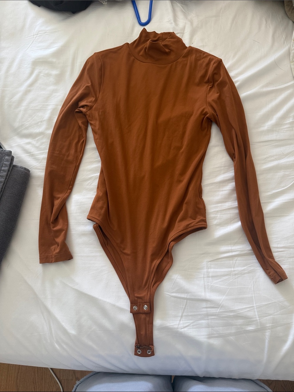 Brown Long Sleeve Turtleneck One-Piece Bodysuit
